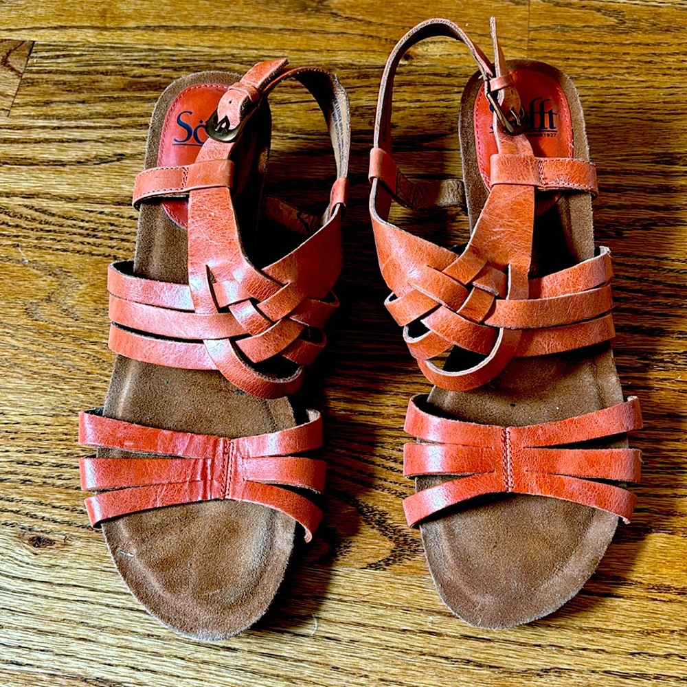 Softt wedge leather sandals. Size 9.5.